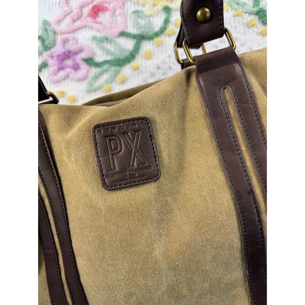 Genuine PX Los Angeles Khaki Canvas Duffle Bag Weekender PX4655BG NEW - Picture 7 of 10